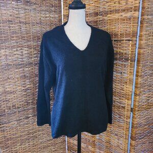 Vintage Y2K Olo Sweater Women XL Chenille Soft V-Neck Long Sleeve Black